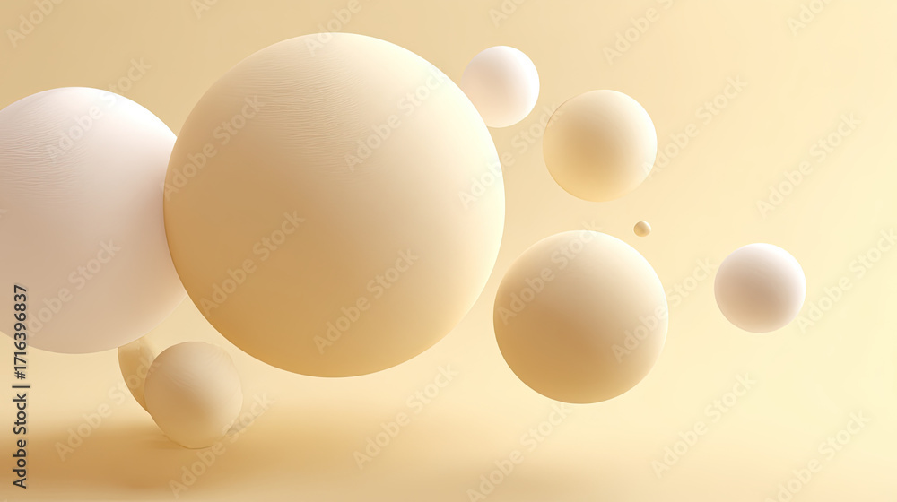 Aufkleber minimalist composition featuring soft, round shapes in warm color palette. spheres vary in size and 