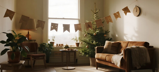 Cozy Christmas Living Room with Rustic Decor