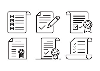 Set of document and checklist icons for web design and mobile applications representing approval status verification and successful task completion
