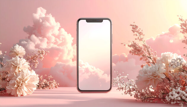 Mobile Phone Mockup in Dreamy Floral Setting.