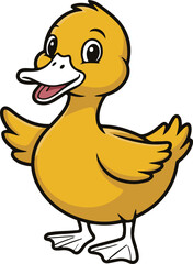A cute cartoon duck clipart with yellow body and orange beak, flat vector design.