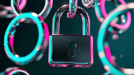 Vibrant Abstract Lock and Chain with Bright Colors for Digital Security and Privacy Concept - Powered by Adobe