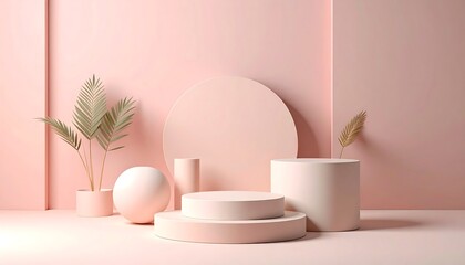 Minimalist pink display with geometric forms