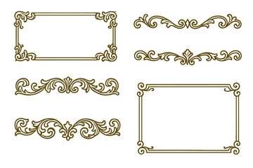 Set of vintage decorative frames and borders. Elegant classic ornamental collection with swirls and scrolls. Baroque style filigree for invitation or certificate design. Vector.