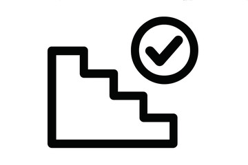 Decrease chart icon with success check mark. Step down graph for business. Concept of cost reduction, confirmed decline, downsizing, complete process. Financial data symbol.
