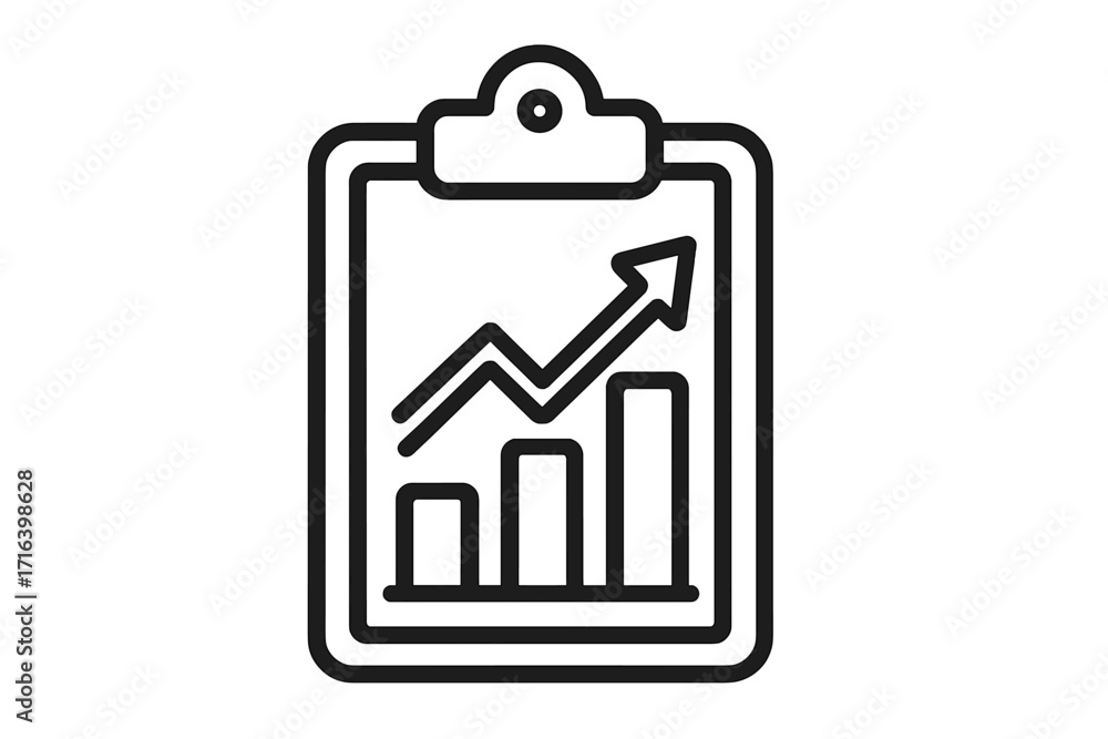 Poster business growth chart on clipboard icon. financial report with data analysis and statistics. progres
