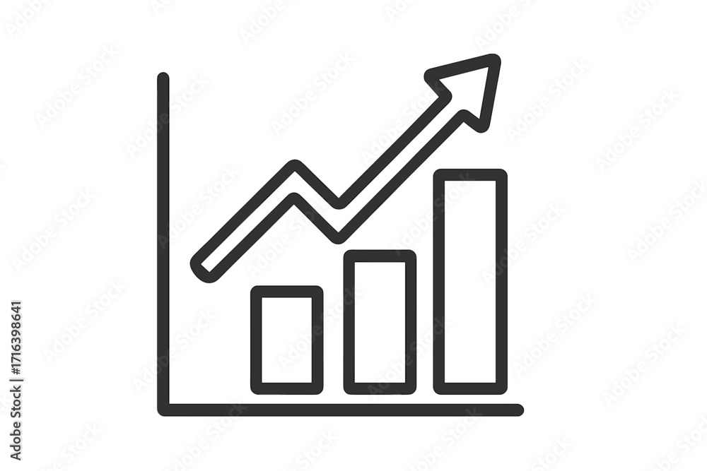 Poster growth chart vector icon. bar graph with ascending arrow. financial progress and business success co