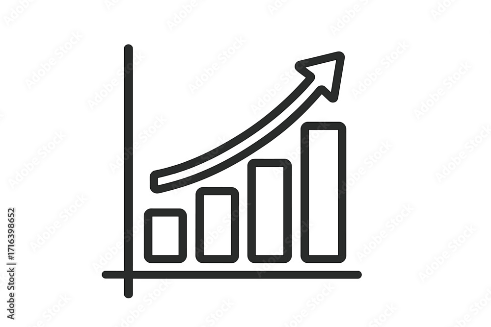 Poster growth chart icon. bar graph with increasing arrow. business success and financial progress concept.