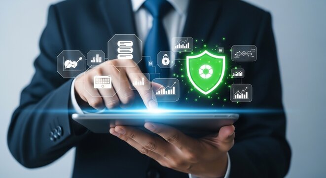 Secure digital data with modern cybersecurity using tablet technology for business protection today