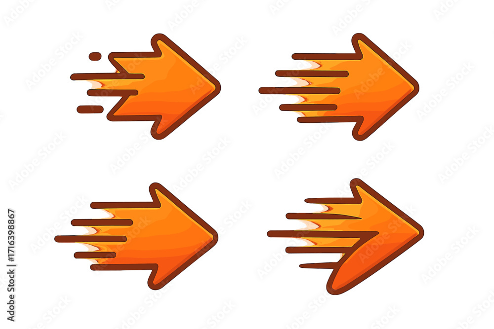 Poster set of fast arrow icons. vector cartoon illustration of dynamic motion pointers. graphic design elem