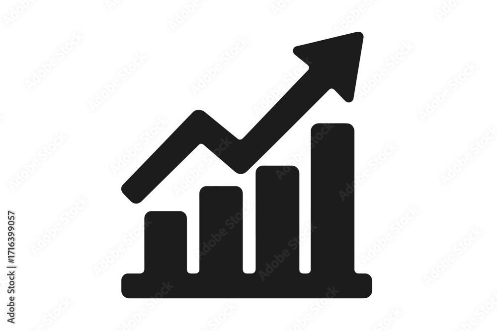 Poster graph icon for business growth. financial success and progress concept. upward arrow on bar chart di