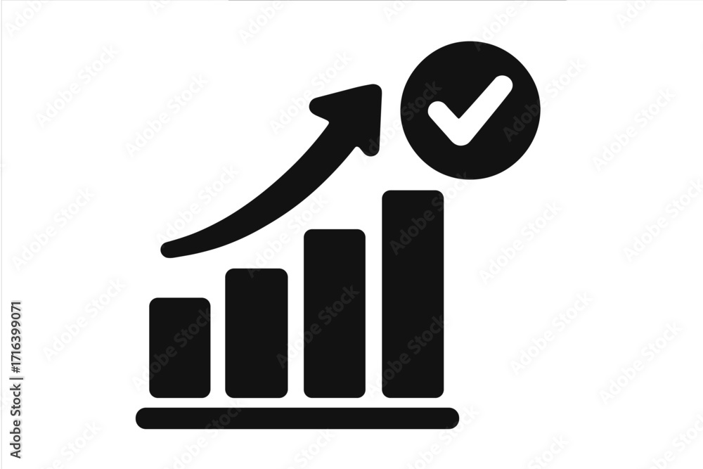 Poster business growth chart icon. success graph with checkmark. finance increase arrow symbol. data analyt