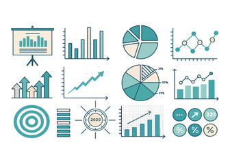 Variety of Business Infographics Representing Growth and Data Analysis for Presentations and Reports depicting 2020 trends