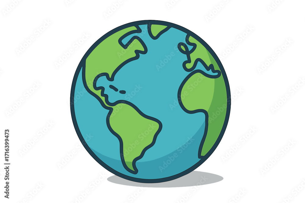 Poster planet earth vector cartoon illustration in flat design style. world globe icon with shadow isolated
