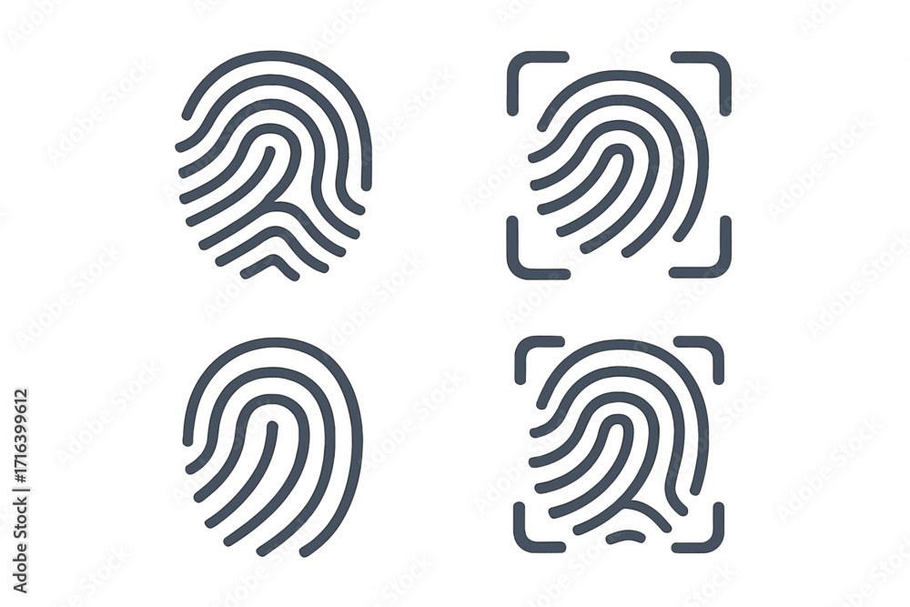 Poster fingerprint icon set. biometric identification symbol for security and access. vector illustration f