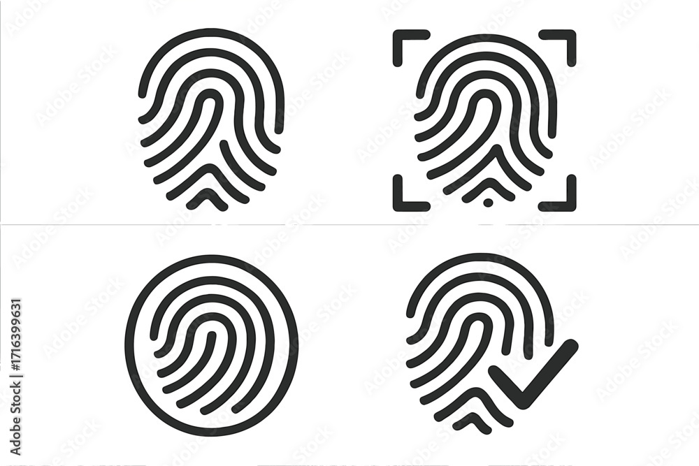 Poster fingerprint icon set. biometric identification symbols. vector graphics for security access control.