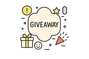 Giveaway winner announcement for social media contest. Vector illustration for marketing promotion. Win a prize gift. Flat line design cartoon style with present box.