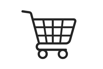 Shopping cart icon for e-commerce and online stores. Add to cart button, basket symbol for web design. Retail, purchase, and checkout concept. Vector line art pictogram. Buy now.