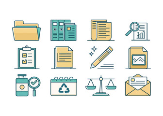 Vector Illustration Set of Office and Business Icons Including Folders Stationery Documents and Finance with a Modern and Clean Design