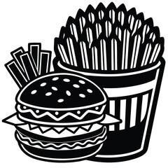 Delicious fast food burger and crispy french fries illustration perfect for menus and advertising