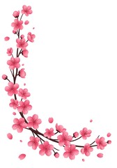 Fototapeta premium Delicate pink cherry blossoms cascade elegantly across a clean white background for spring designs
