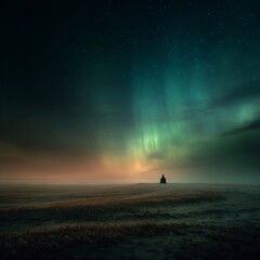 Fototapeta premium Majestic Aurora Borealis Over Serene Landscape at Night Sky