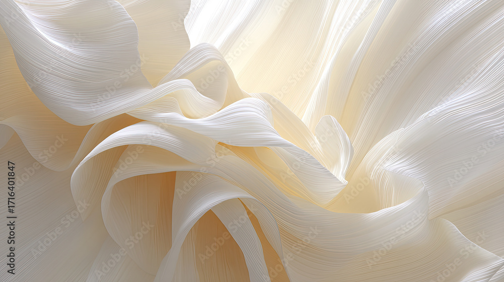 Poster soft white fabric flows gracefully, creating minimalist and elegant composition. delicate curves and