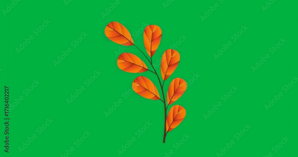 Poster on load branch showing nine orange leaves blue-outlined floating on transparent canvas for design