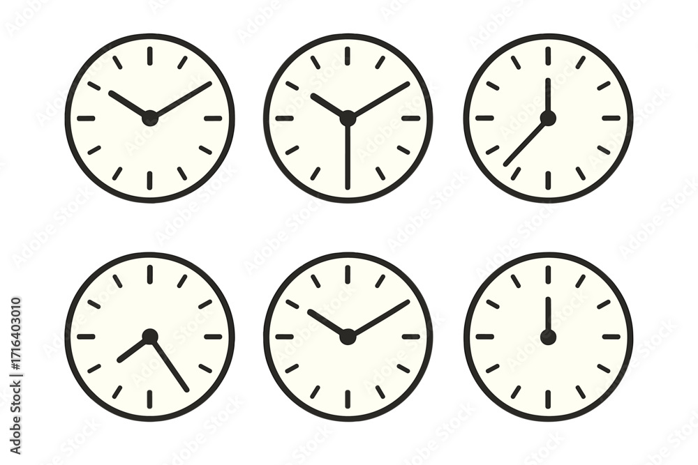 Aufkleber minimalist clock icon set showing various times. analog watch face collection. simple round timer sy