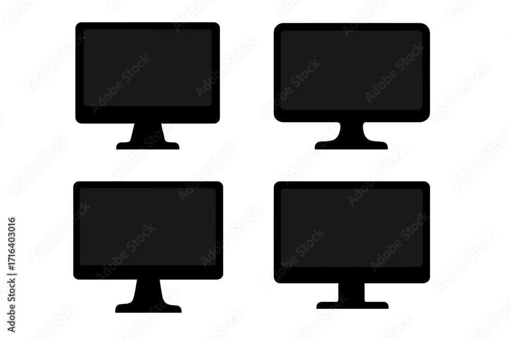 Aufkleber set of black computer monitor silhouettes in various designs. vector collection of modern pc desktop