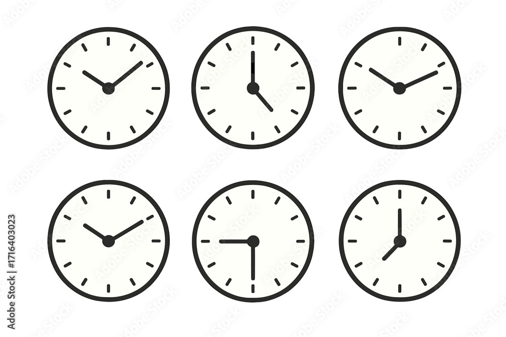Aufkleber clock face icon set showing different times. minimalist vector illustration for time management, sch