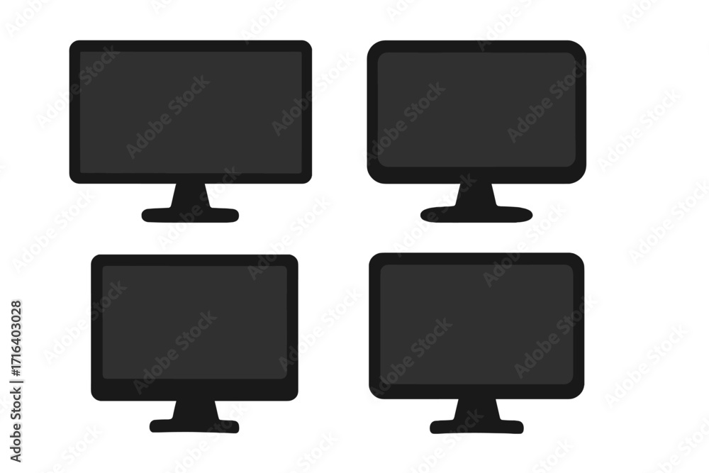 Aufkleber set of computer monitor silhouettes in various flat designs. desktop pc screen display icons for tec