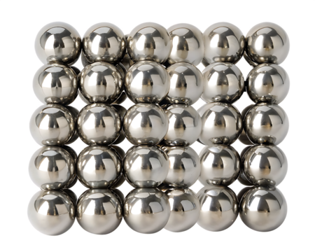 Grid of Shiny Metal Spheres on a White Background ball steel isolated on a transparent background