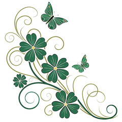 Green flowers and butterflies floral arrangement design element Vector illustration Isolated on white background Spring nature theme