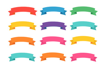 Colorful Ribbon and Banner Vector Set, Flat Cartoon Style Decorative Ribbons and Banners, Isolated Background, Bright Multicolor Design Elements for Graphic Projects and Decorations