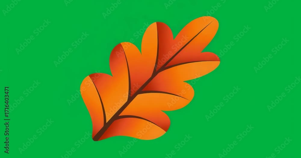 Poster on loading orange oak leaf while blue smear shifting pulsating for motion on transparent canvas