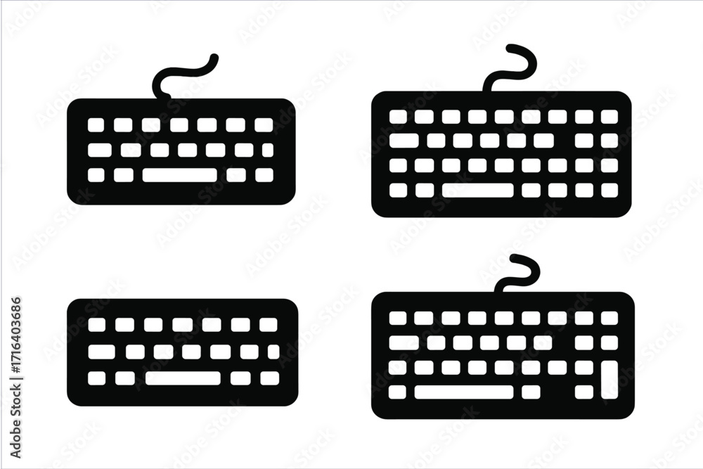 Fototapete set of computer keyboards vector icons. simple black silhouette collection. pc hardware input device