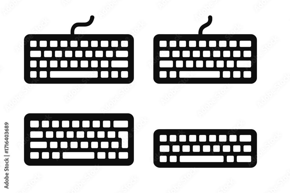 Fototapete computer keyboard vector icon set. simple black silhouette collection. wired and wireless pc periphe