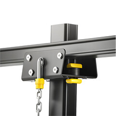 Gym Equipment Bracket with Yellow Adjusters and Hanging Chain fitness exercise isolated on a transparent background