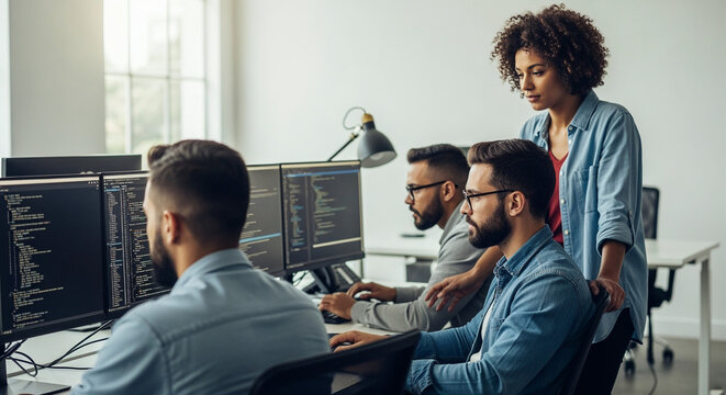 Front-end Developers Working in a Modern Office - Powered by Adobe