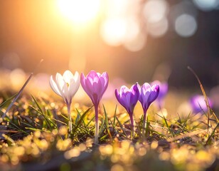 Spring crocuses in sunlight