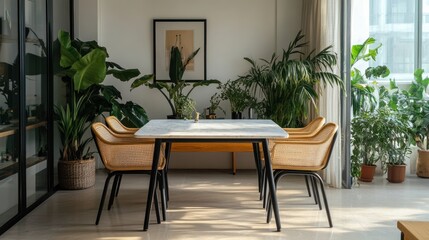 Modern dining room with plants