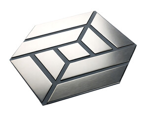 Hexagonal Geometric Object With Brushed Metal Panels On White Background shape isolated on a transparent background