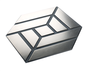 Hexagonal Geometric Object With Brushed Metal Panels On White Background shape isolated on a transparent background