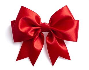 Red satin ribbon bow on white background