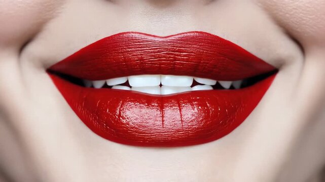 Ultra-detailed close-up of glossy red lips with perfect contours, realistic lighting, and sharp texture 