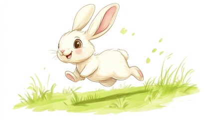Cute rabbit jumping meadow