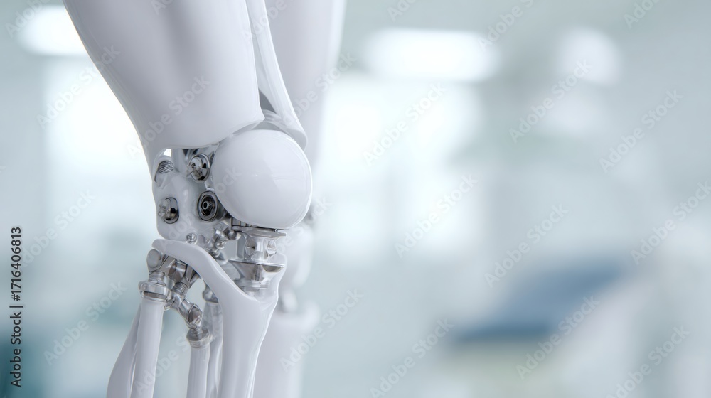 Poster close up of a robot knee joint. artificial intelligence, advanced robotics, and bioengineering conce