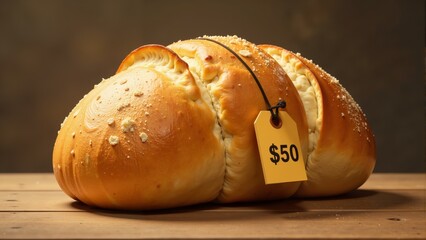 Unique gourmet bread loaf on display with a price tag highlighting its premium value and quality craftsmanship