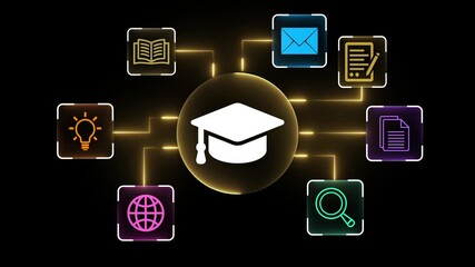 AI-powered teaching solutions concept on the transparent background.  Intelligent tutoring systems and personalized learning.  Motion graphics of tutoring idea. 4k video animation.